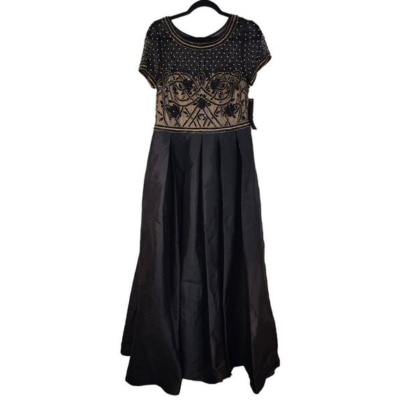 Nwt Aidan Mattox Boat Neck Short Sleeve Embellished Tafetta Dress size 12